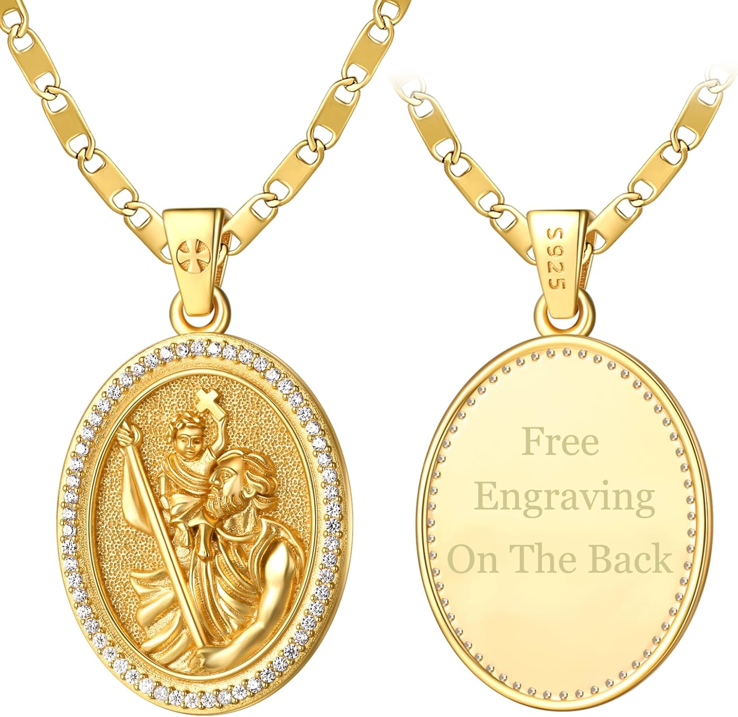 Patron Saint Medals, 14K Gold Catholic Pendant Necklaces, Personalized Christian Jewelry Religious Gifts for Women with 22'+2' Mariner Chain