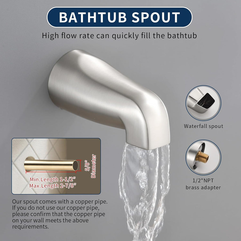 3 Handles Shower Faucet Set with Tub Spout Bathtub Shower Faucets Combo Set Shower System Complete Tub and Shower Trim Kit Brushed Nickel Shower Fixtures Brushed Nickel Shower Set