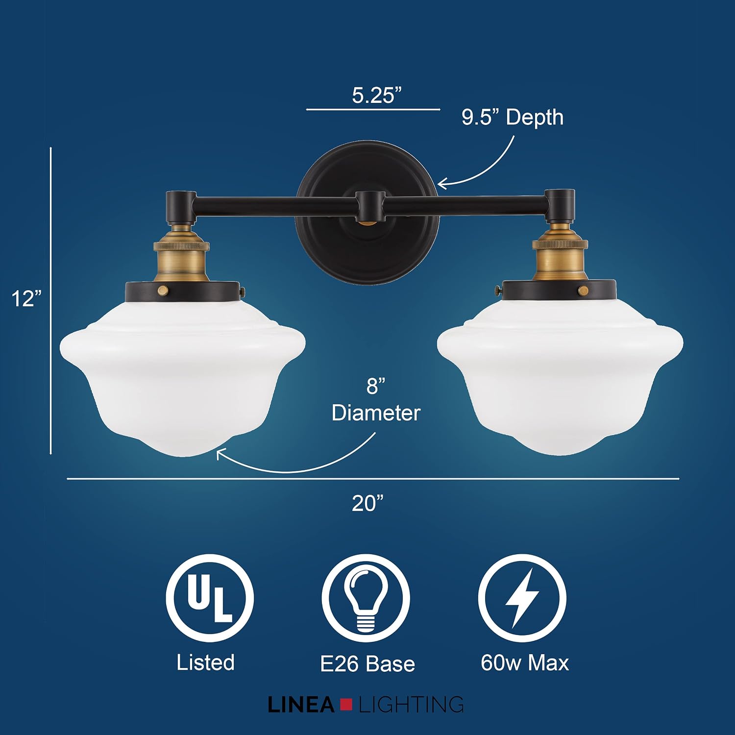 Linea di Liara Lavagna Farmhouse Matte Black Bathroom Light Fixtures Over Mirror Black and Gold 2-Light Bathroom Vanity Light Fixture Milk Glass Shades Modern Vanity Lights, UL Listed