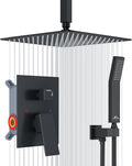 SunCleanse Rainfall Shower System Matte Black Ceiling Mounted Shower System Combo Set with High Pressure 12 Inches Square Rain Shower Head Handheld and Shower Faucet Rough-in Mixer Valve and Trim