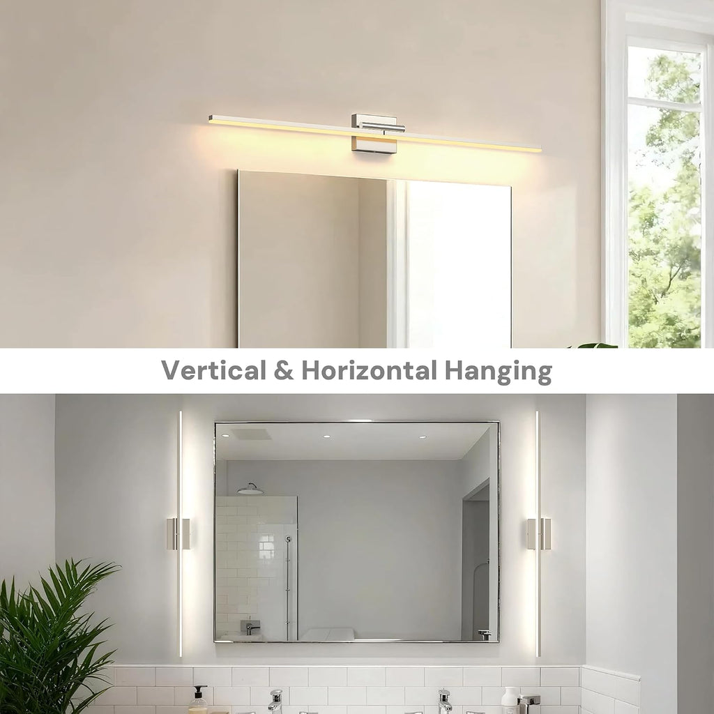 L LOHAS LED 47.3-Inch Bathroom Vanity Light Bar Over Mirror, 180° Rotatable Brushed Nickel Modern Bathroom Light Fixtures, Adjustable LED Vanity Lights for Living Room Wall