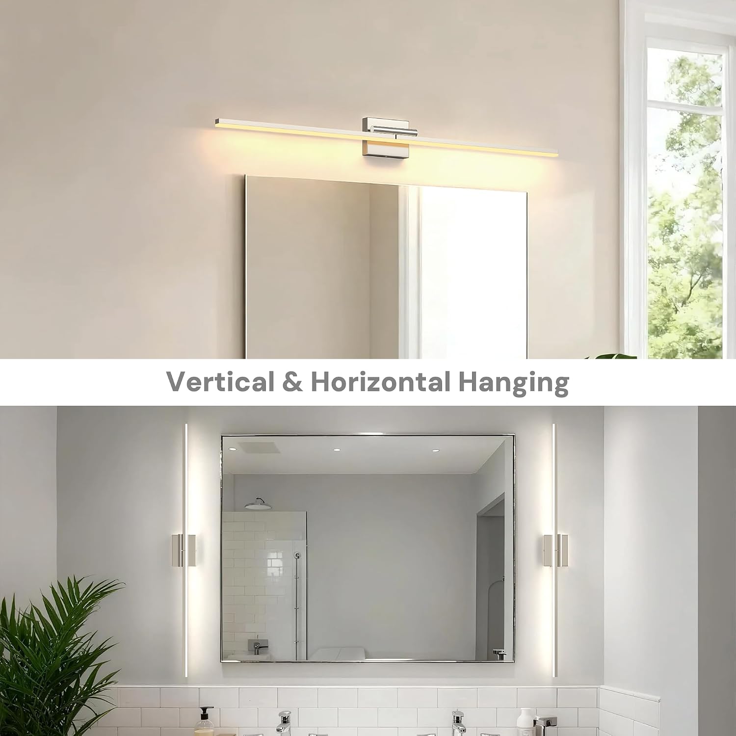 L LOHAS LED 47.3-Inch Bathroom Vanity Light Bar Over Mirror, 180° Rotatable Brushed Nickel Modern Bathroom Light Fixtures, Adjustable LED Vanity Lights for Living Room Wall