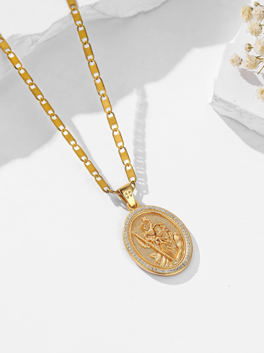 Patron Saint Medals, 14K Gold Catholic Pendant Necklaces, Personalized Christian Jewelry Religious Gifts for Women with 22'+2' Mariner Chain