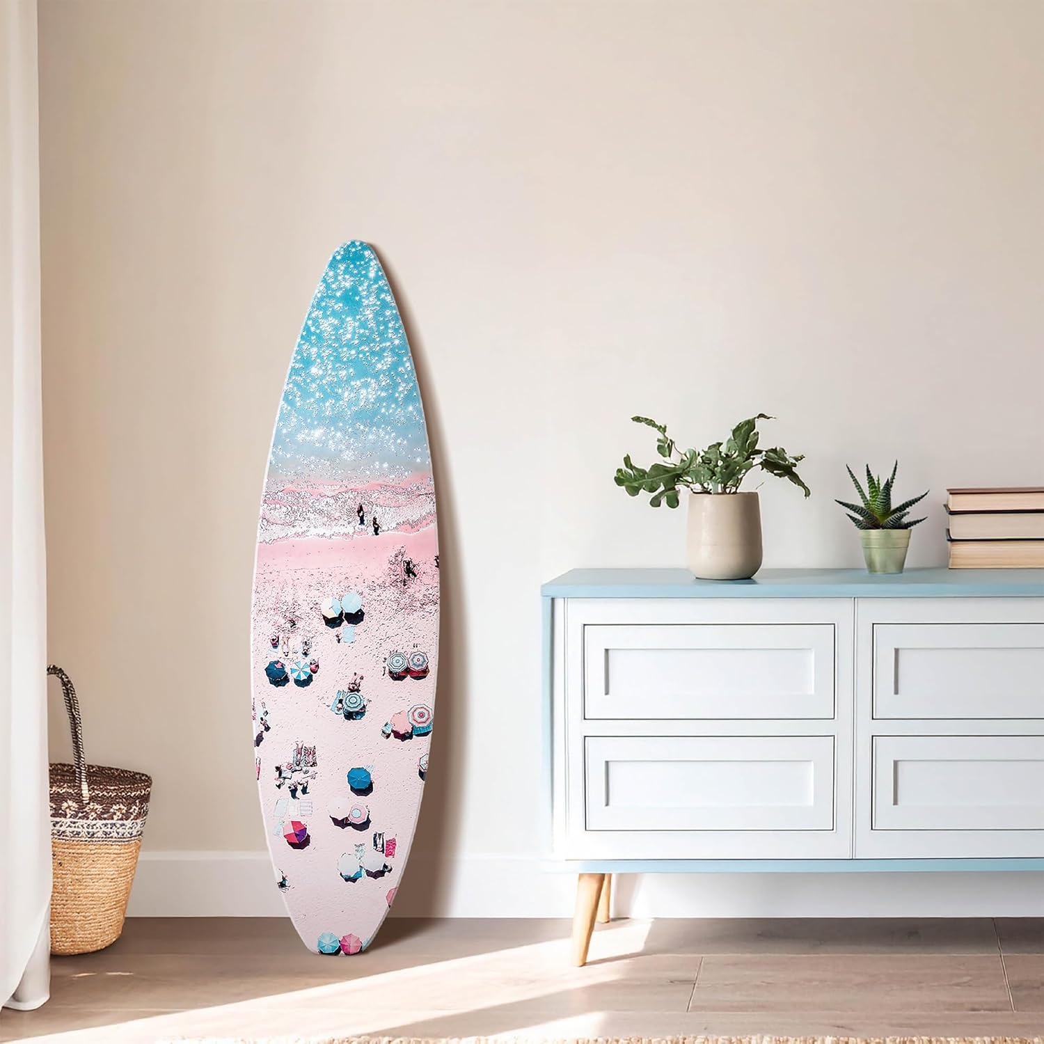 American Art Decor Surfboard - Crowd on the Beach Wall Art - Beach shore Room Decor, Bathroom Wall Decor, Coastal Home & Office Decor, Surf-Inspired Bedroom & Living Room Wall Decor