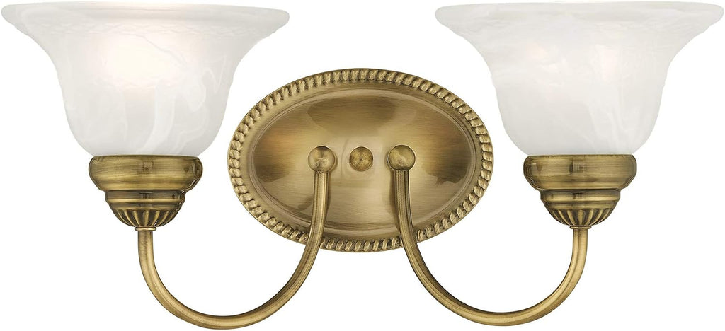 Livex Lighting 1532-01 Edgemont 2 Light Vanity Antique Brass with White Alabaster Glass