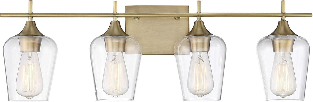 Savoy Essentials 8-4030-4-322 Octave Bohemian Clear Glass Bathroom Vanity Wall Light, 4-Light 240 Total Watts, 10' H x 29' W, Warm Brass