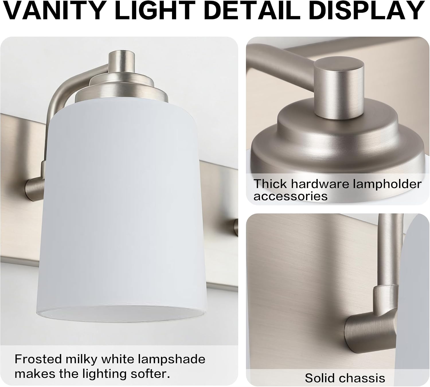 SOLFART Brushed Nickel Bathroom Vanity Light Vintage 4 Light Wall Light with Milky White Globes, 4 Lights Modern Over Mirror Lighting Fixture for Bathroom
