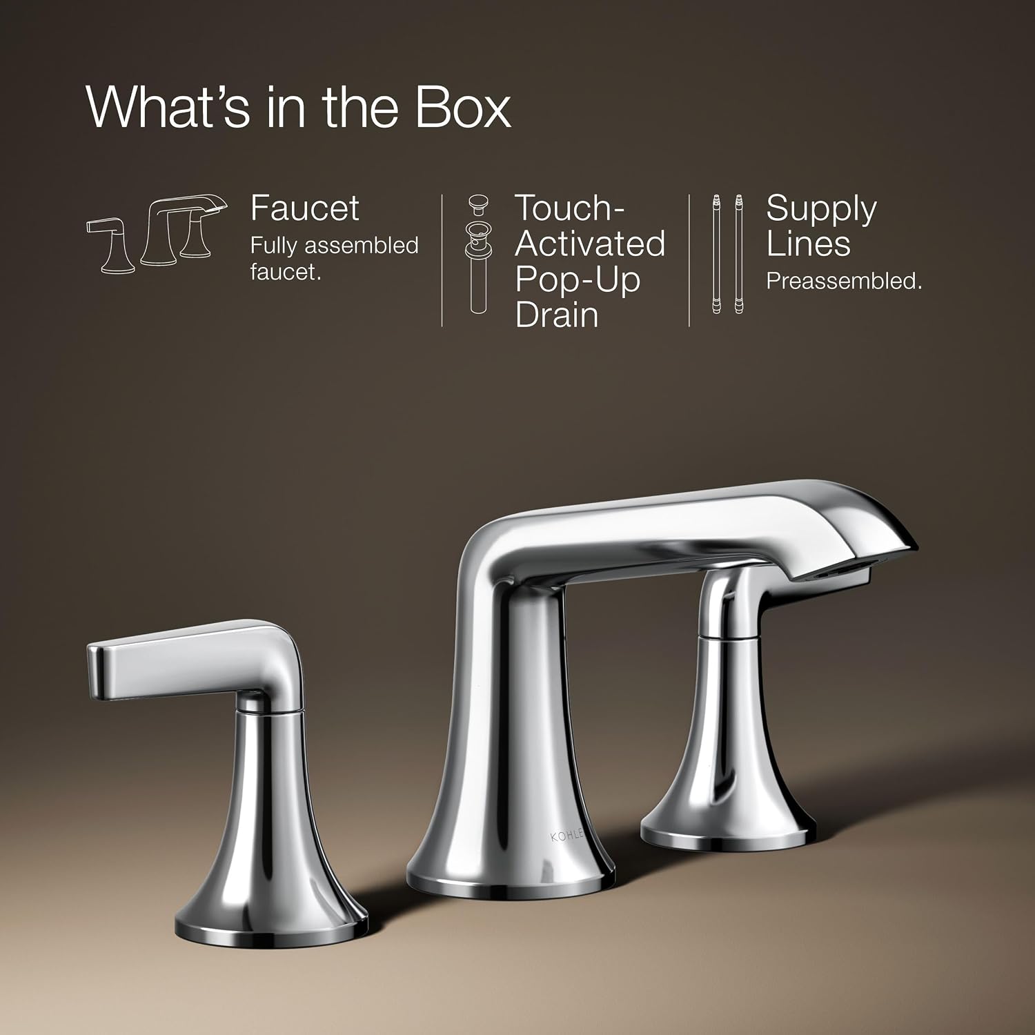 Kohler K-22020-4-CP Kohler K-22020-4 Tempered 1.2 GPM Widespread Bathroom Faucet with UltraGlide and Pop-Up Drain Assembly