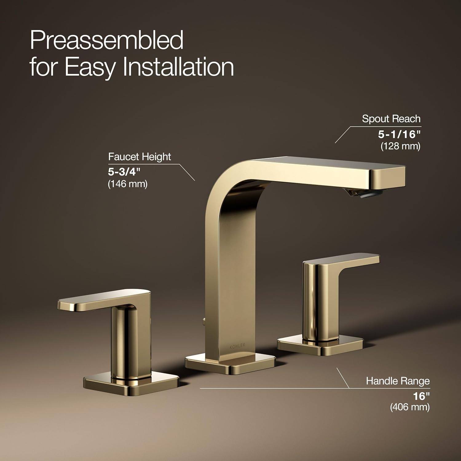 Kohler 23484-4-AF Parallel® Widespread Bathroom Sink Faucet, 1.2 gpm, Vibrant French Gold