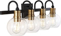 JONATHAN Y 29.75' Black/Brass Gold Vintage Wall Sconce, LED Vanity Light for Bathroom Bedroom Entryway, Clear Glass Globe Shade, Modern Industrial Arched Lamp, LED Bulb Included (JYL3529A)