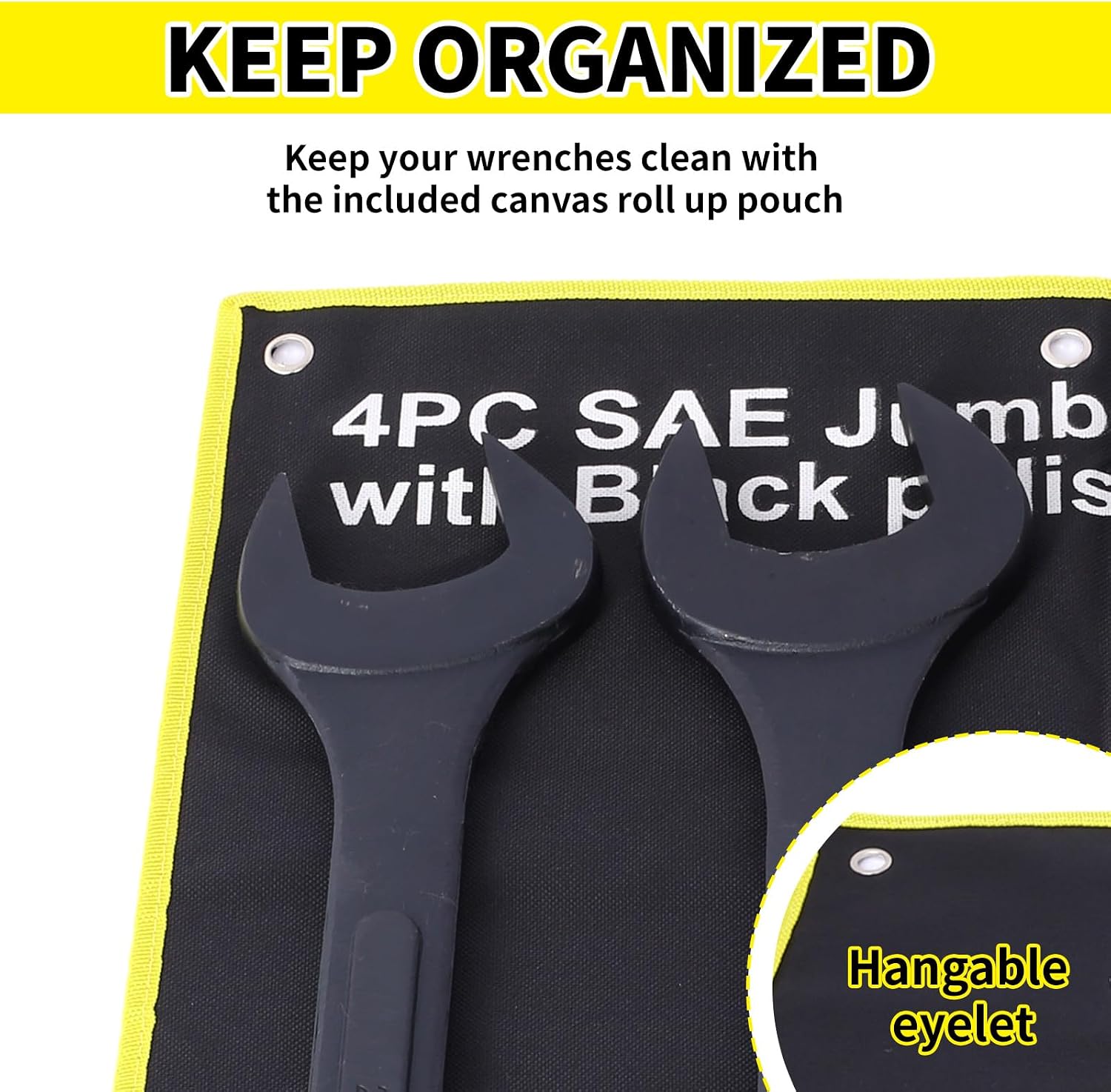 Jumbo Combination Wrench Set | 4 Piece | SAE | 2-1/8' to 2-1/2' | Open End | Storage Bag Included | for Machine Shop Use – Large Wrench Set