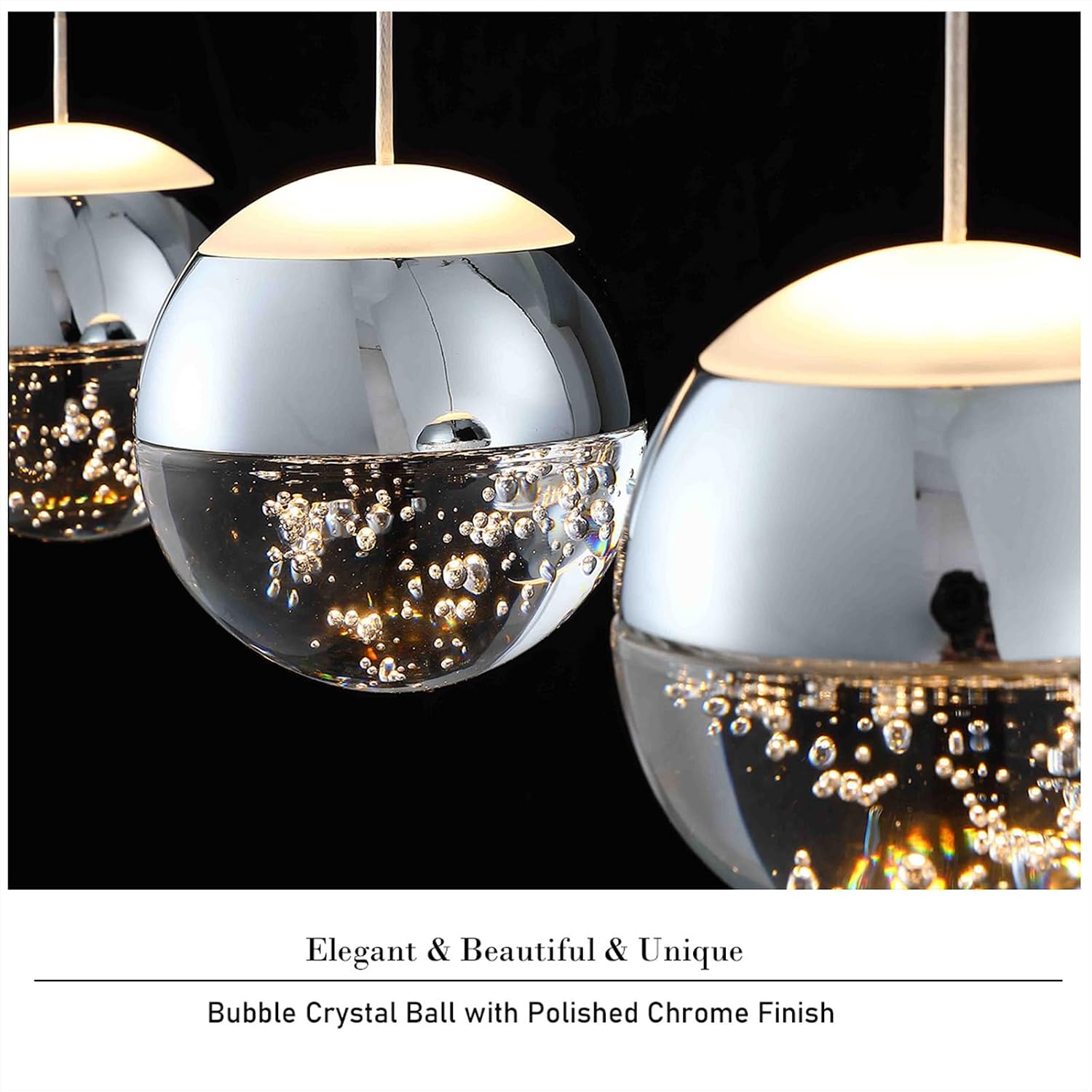 JoollySun Modern Crystal Pendant Light: 3 Globe Hanging Light Fixture for Kitchen Island Bathroom - Chrome
