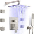 SKOWLL Shower System with 6 Body Jets, Wall Mounted 12 Inch LED Shower Head with Handheld, 3 Color Changing Shower Head High Pressure Shower Faucets Sets Complete, Brushed Nickel