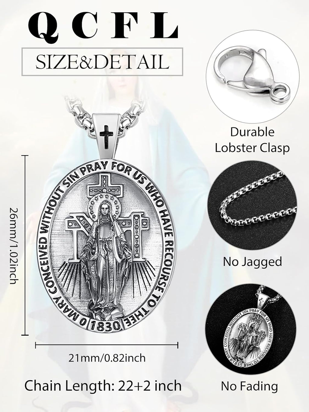 Patron Saint Medals 925 Sterling Silver Amulet Necklace Protection Jewelry for Men with 2.5mm 22'+2' Round Box Chain