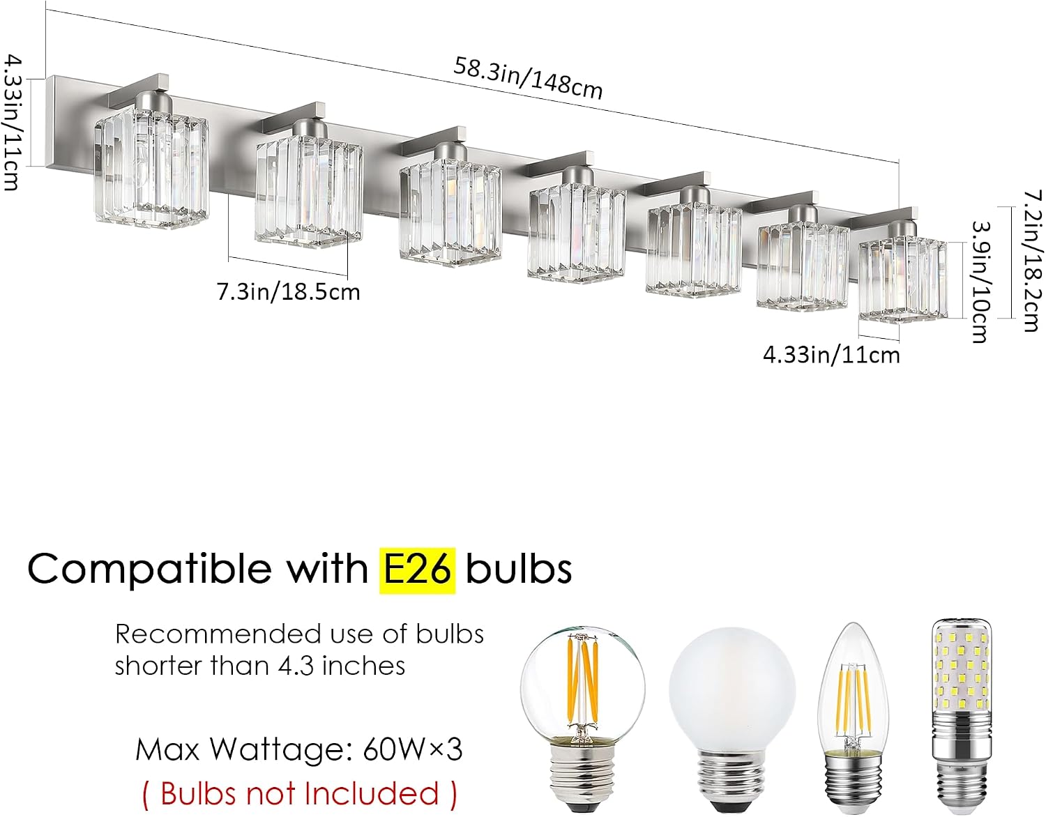 Aipsun Brushed Nickel Bathroom Light Fixtures Crystal Vanity Lighting Fixture Modern Bathroom Vanity Light 7 Light (Exclude Bulb)