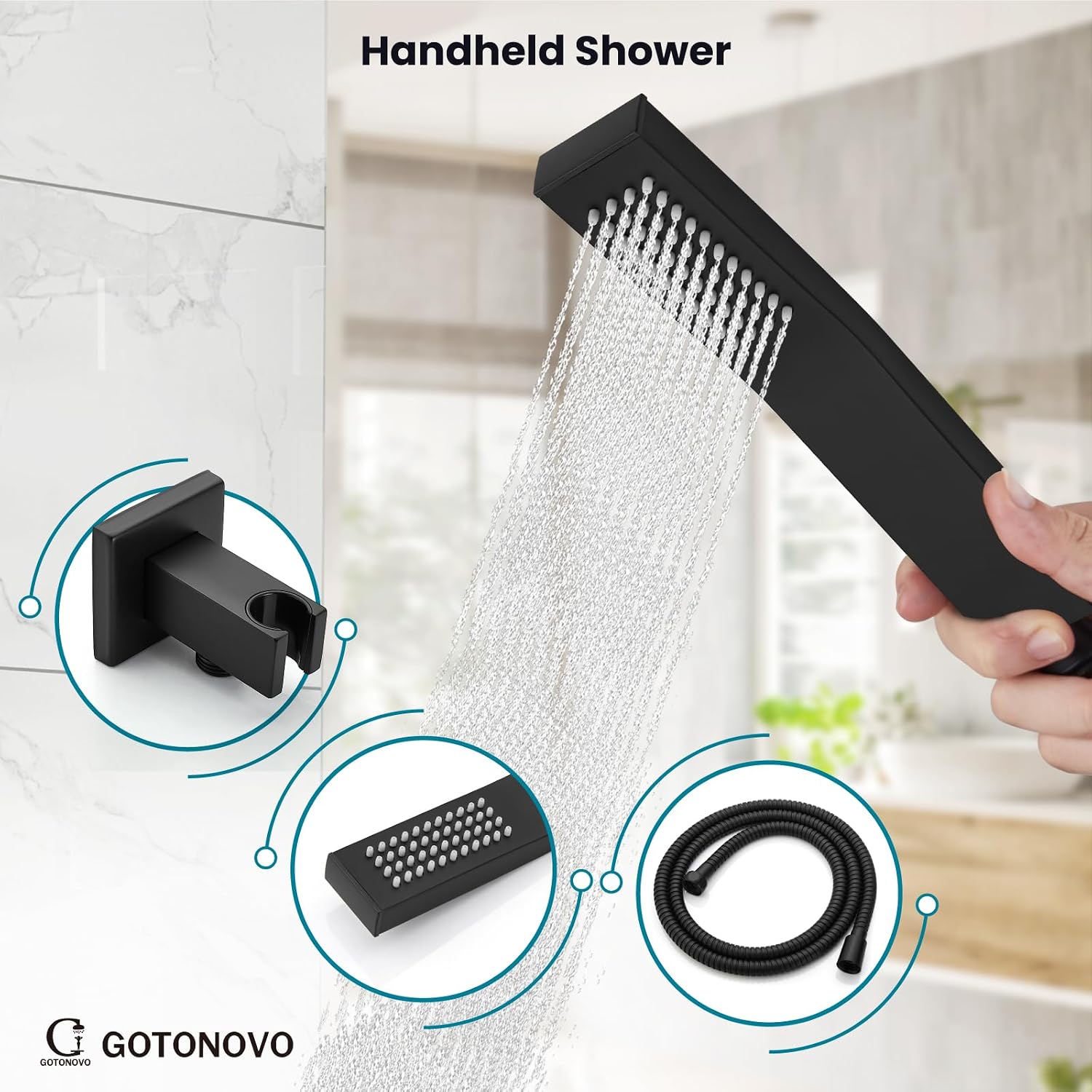 gotonovo Shower System with Tub Spout Wall Mounted Rain Shower Head and Handle Combo Shower Faucet Set with Valve, 10 Inch, Matte Black