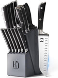 KnifeSaga Premium Knife Set 15 Pcs Quality Kitchen Knife Set with Block, Japanese High Carbon Stainless Steel Razor Sharp Knife Block Set, Acacia Wood Block Knife Set with Ergonomic Full-tang Handle