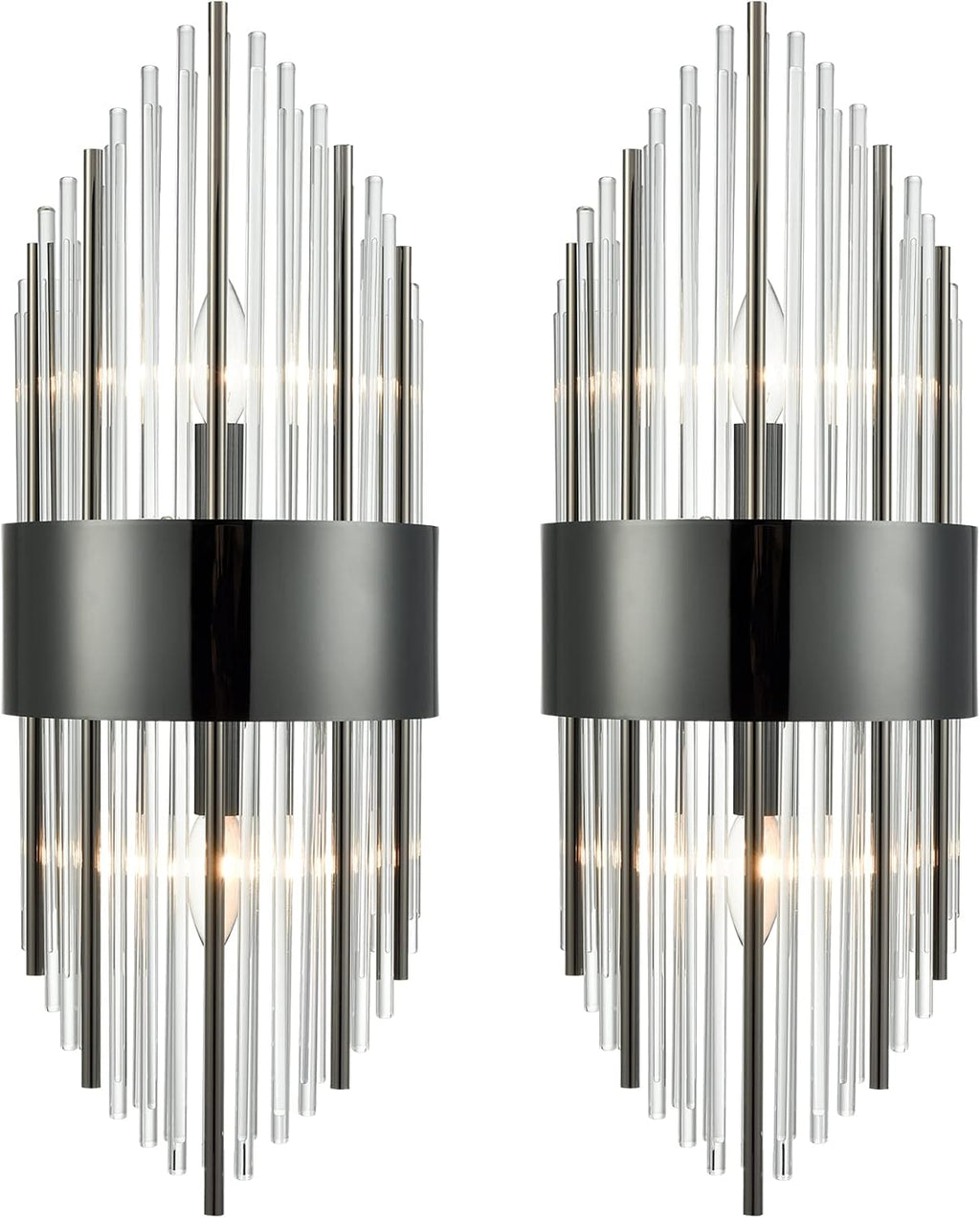 SAMTEEN Modern 2-Light Crystal Wall Sconces Set of Two Black Glass Bathroom Wall Light Fixtures Luxury Crystal Sconces Wall Decor for Bedroom Hallway Entryway