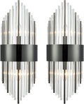 SAMTEEN Modern 2-Light Crystal Wall Sconces Set of Two Black Glass Bathroom Wall Light Fixtures Luxury Crystal Sconces Wall Decor for Bedroom Hallway Entryway