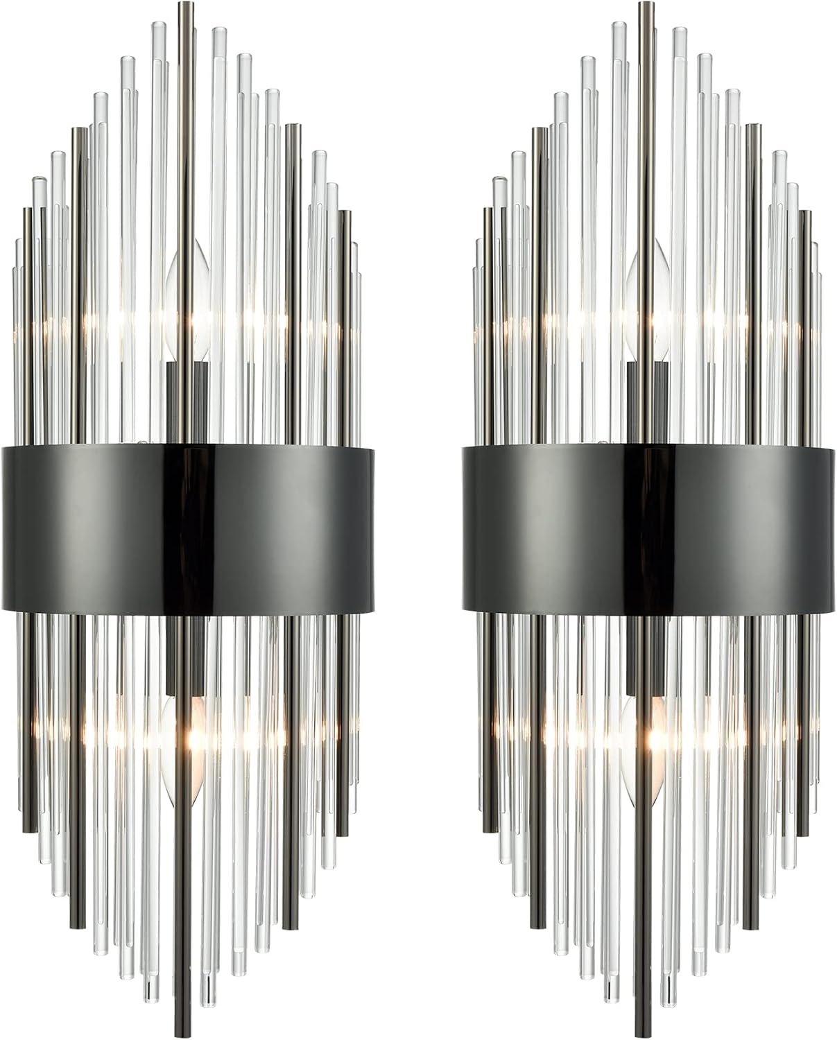 SAMTEEN Modern 2-Light Crystal Wall Sconces Set of Two Black Glass Bathroom Wall Light Fixtures Luxury Crystal Sconces Wall Decor for Bedroom Hallway Entryway