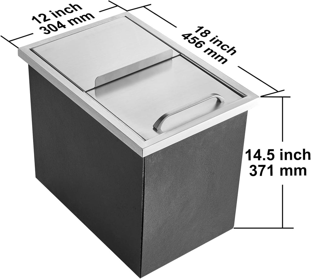 Happybuy Drop in Ice Chest 18L x 12W x 14.5H Inch Stainless Steel Ice Cooler with Sliding Cover Drop in Ice Bin Included Drain-Pipe and Drain Plug for Cold Wine Beer