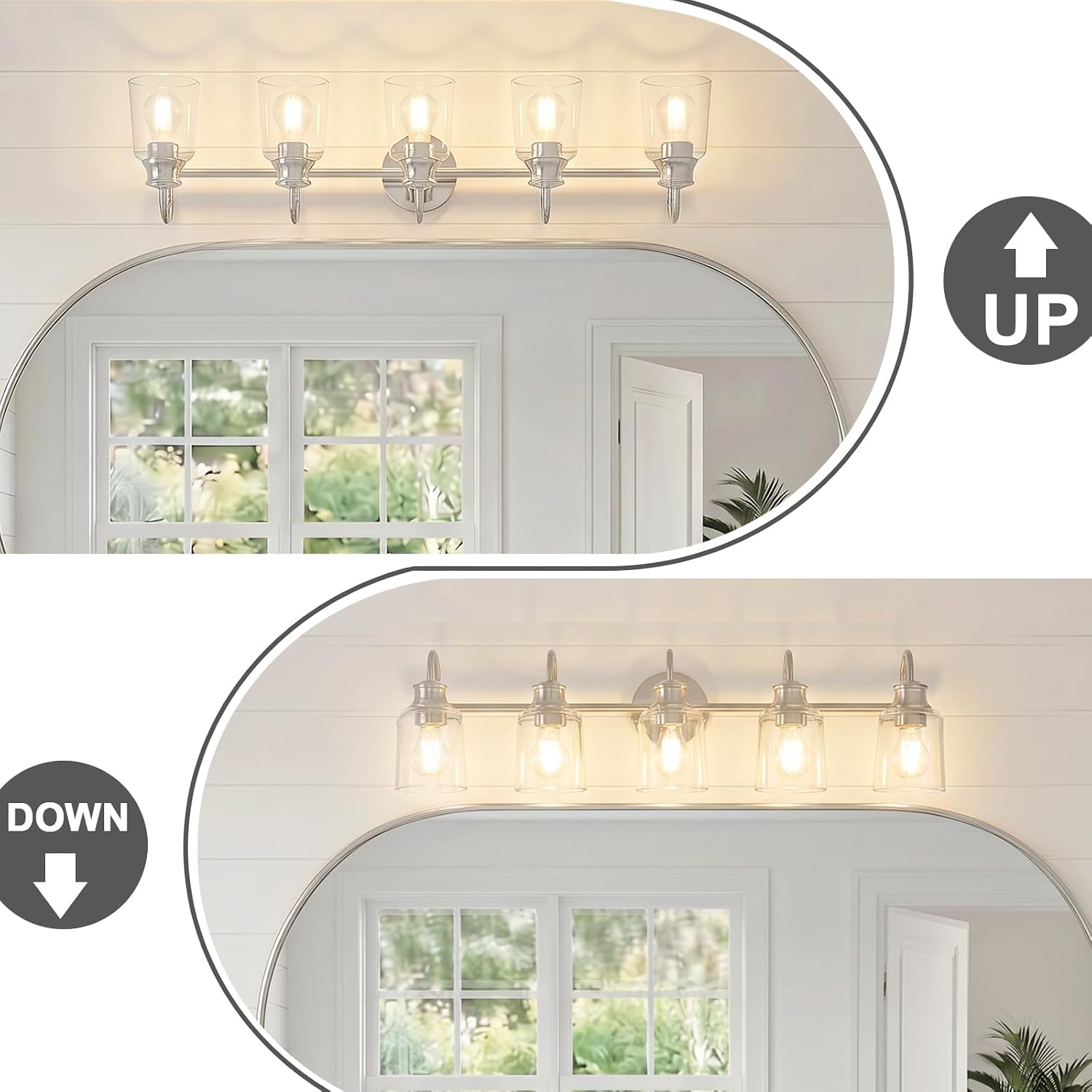 5 Lights Bathroom Light Fixtures Modern Brushed Nickel Vanity Lights for Bathroom Lighting Fixtures Over Mirror with Clear Glass Shade for Cabinet Mirror Bedroom Hallway