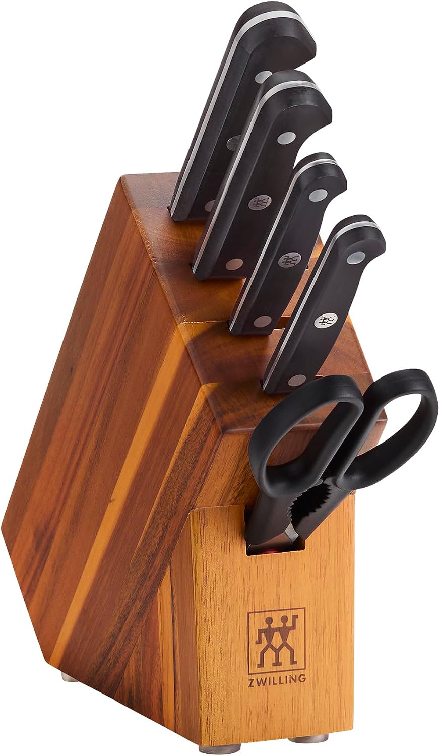 ZWILLING Gourmet 6-pc Knife Block Studio Set, 4-inch Pairing, 5-inch Serrated Utility, 6-inch Slicing, 8-inch Chef's, 5-Slot Acacia Studio Block, Shears, Made in Germany