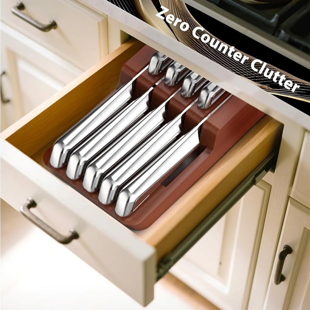 imarku Drawer Knife Set, 10 PCS Japanese Stainless Steel Knife Block Set, Kitchen Knife Sets with Wooden Drawer Organizer, Dishwasher Safe, Ultra Sharp Chef Knife, Gifts for Men