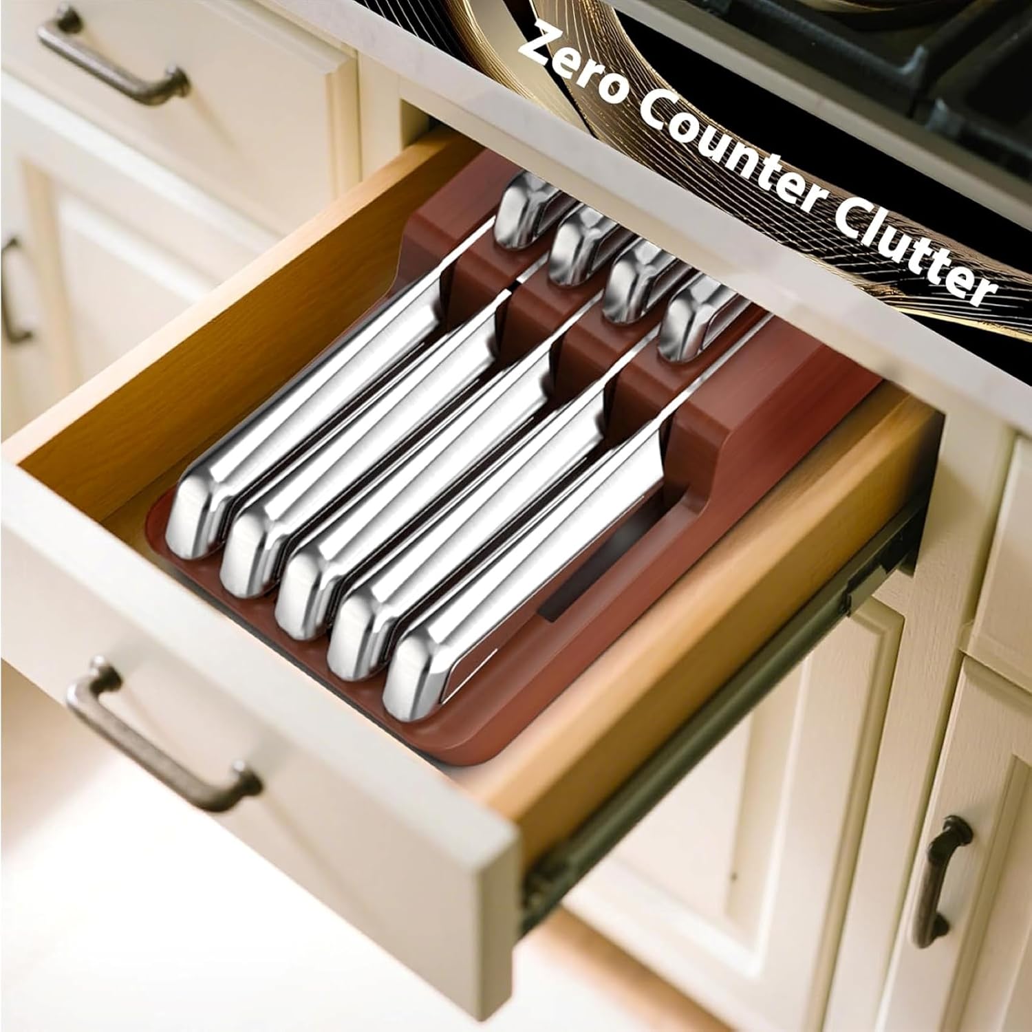imarku Drawer Knife Set, 10 PCS Japanese Stainless Steel Knife Block Set, Kitchen Knife Sets with Wooden Drawer Organizer, Dishwasher Safe, Ultra Sharp Chef Knife, Gifts for Men