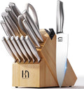 KnifeSaga Knife Set, Premium Knife Block Set for Kitchen 14 Pcs UltraSharp Japanese High Carbon Stainless Steel with Block and Built-in Sharpener, Kitchen Knives Set with Non-serrated Steak Knives