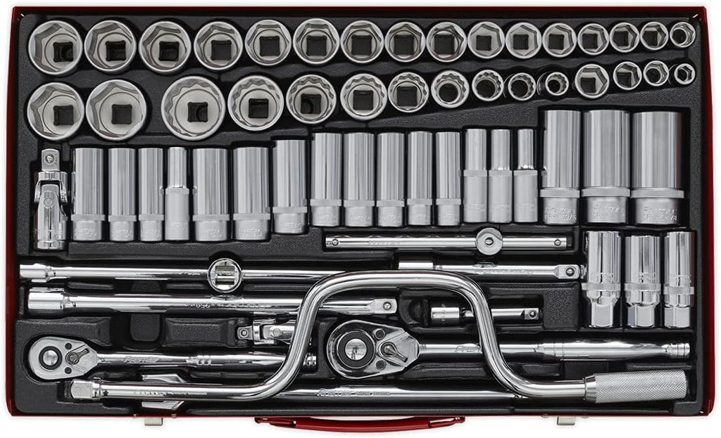 Sealey AK694 6 Point Walldrive-Duometric Socket Set, 3/8'/1/2' Square Drive, 64 Pieces