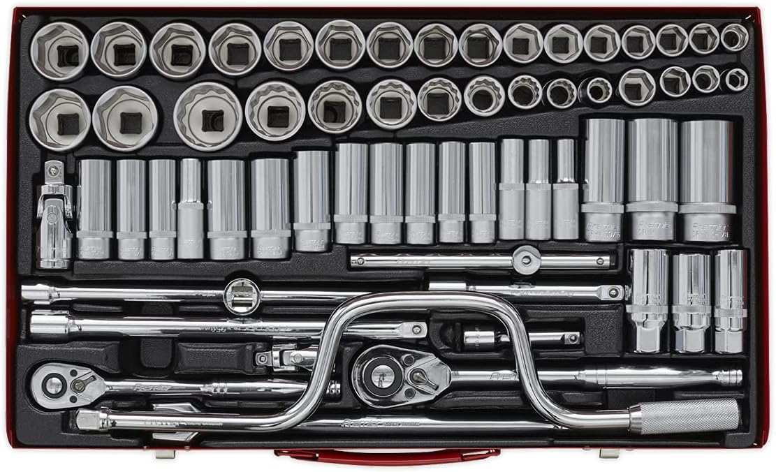 Sealey AK694 6 Point Walldrive-Duometric Socket Set, 3/8'/1/2' Square Drive, 64 Pieces