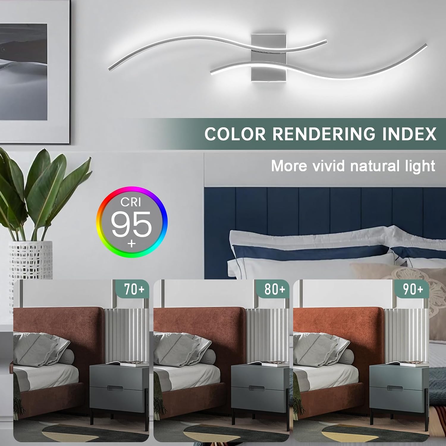CANEOE Modern Wall Sconce Set of, 5CCT Dimmable Indoor Led Wall Sconce Lighting Set of 2, 31.5 Inch Wall Light Fixtures, Chrome Led Wall Lamps for Living Room Bedroom Bathroom Hallway
