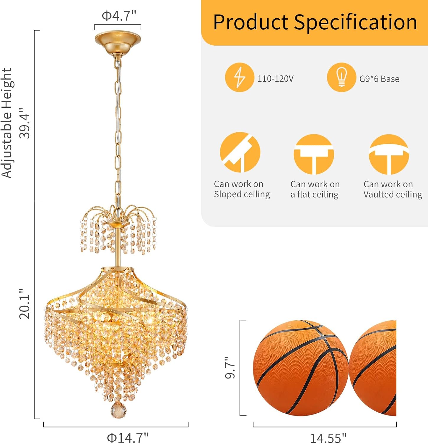 WUZUPS Golden-Hued Crystal Chandelier Pendant Flushmount Ceiling Light Modern Lighting Fixture for Bedroom Hallway Bar Kitchen Bathroom, H 20.1' x W 14.7', Gold, G9 Base