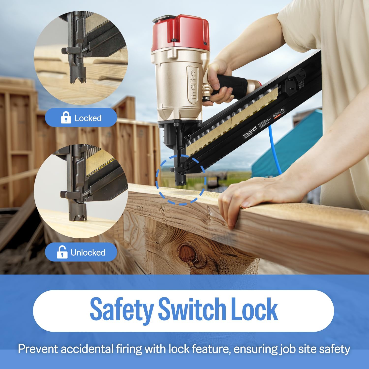 meite SN3483F 30 Degree Framing Nailer Pneumatic Nail Gun, Accepts 30-34 Degree 2' to 3-1/4' Paper Collated Framing Nails, Pro-grade Air-powered Framing Nail Gun Tools for Wall Studs Sheathing Decking