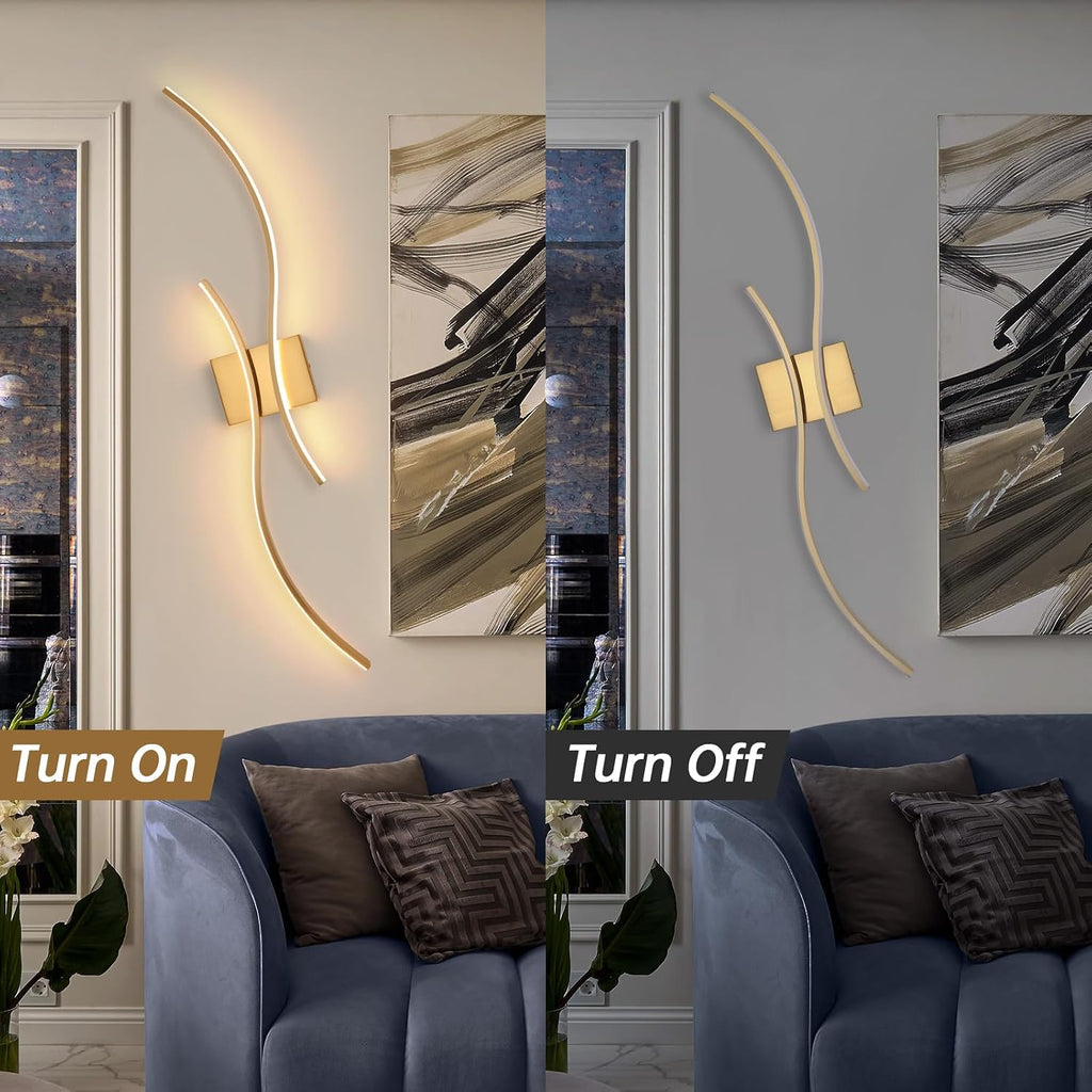 CANEOE Modern Wall Sconce Set of, 5CCT Dimmable Indoor Led Wall Sconce Lighting Set of 2, 31.5 Inch Wall Light Fixtures, Gold Led Wall Lamps for Living Room Bedroom Bathroom Hallway
