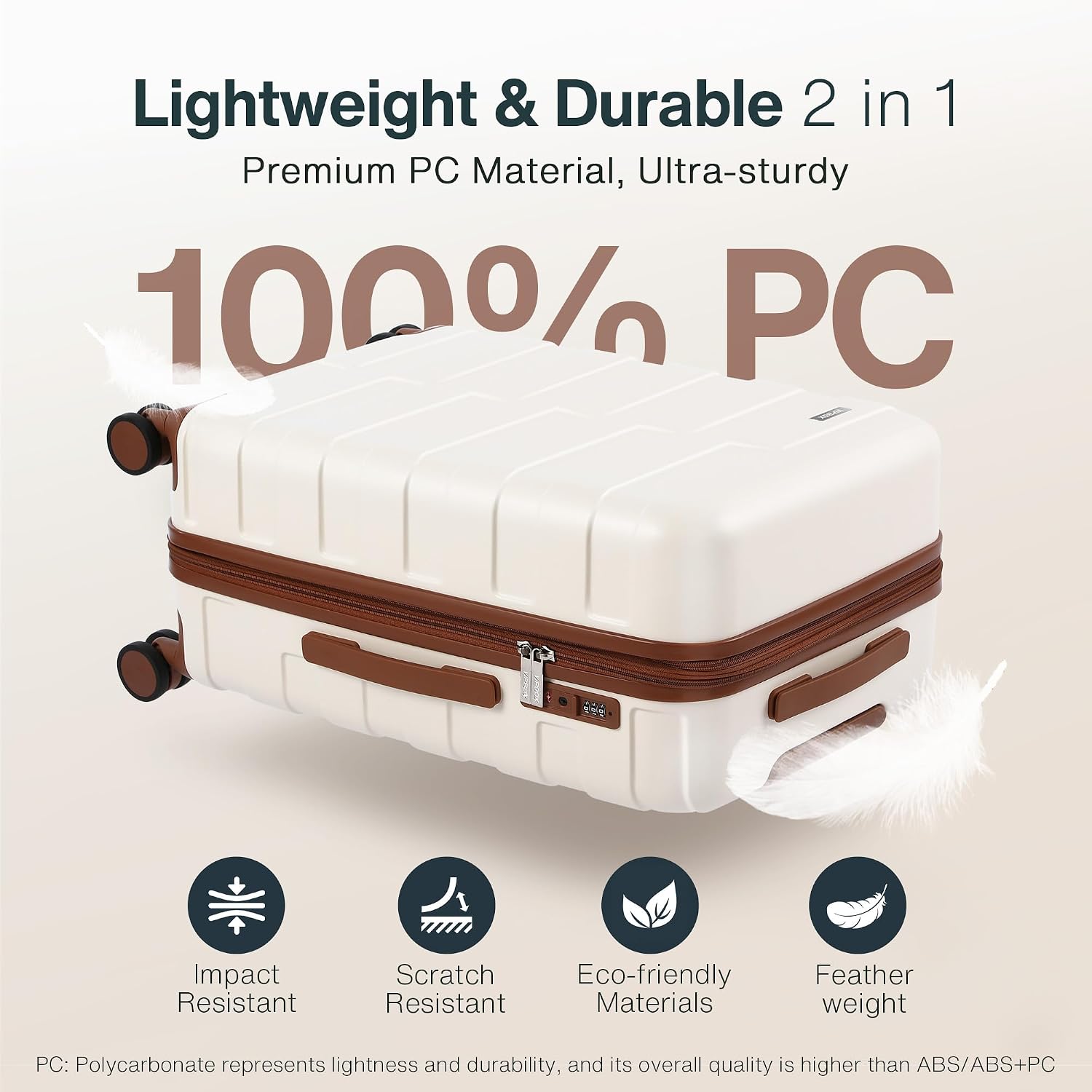 Vipbox Luggage Sets 3 Piece (3-YEARS VIP SERVICE) Hardside Expandable Ultra Durable 100% PC Lightweight Carry On Travel Suitcase Set with TSA Lock Spinner Wheels, White Brown