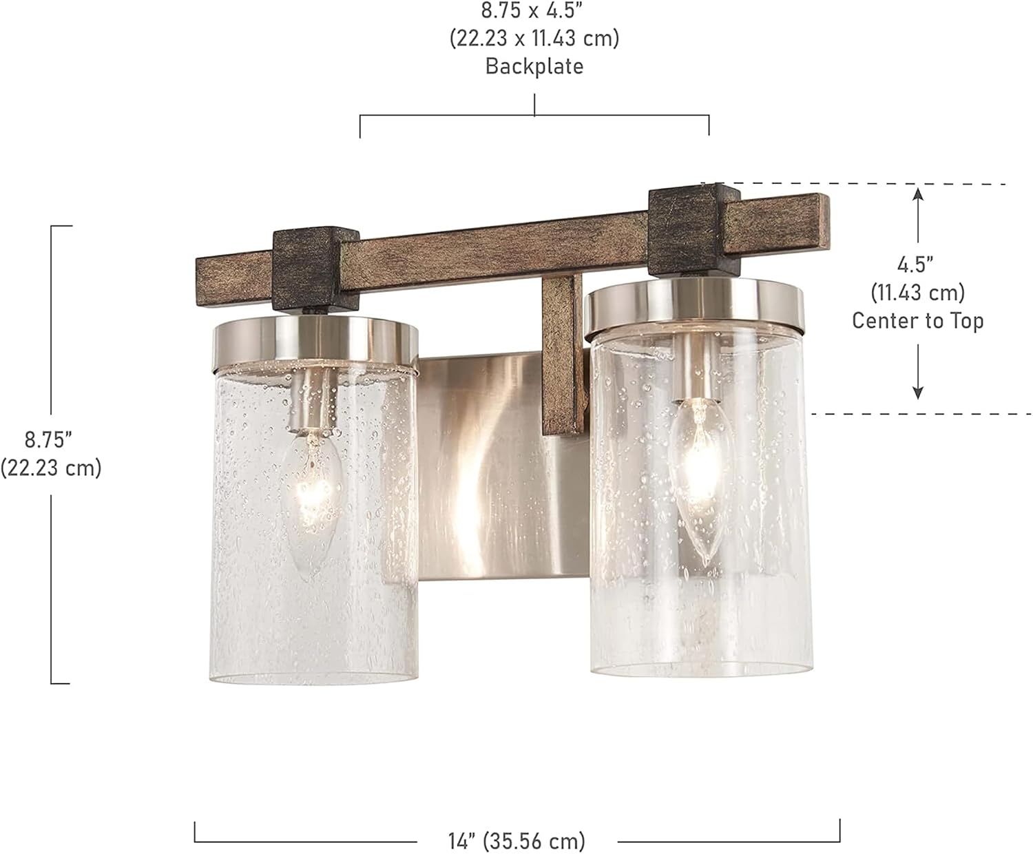 Minka Lavery 4632-106 Bridlewood Vanity Bath Light, 2-Light, 120 Total Watts, 14-in H x 8.75-in W, Stone Grey w/Brushed Nickel