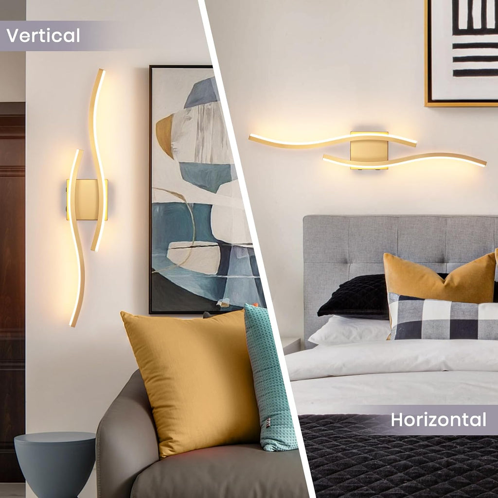 Modern LED Wall Sconce Set of Two, Battery Powered Wall Sconces Set of 2 with Timer, Gold Wall Light with Remote, LED Wall Lamp Indoor not Hardwired for Bathroom Living Room Bedroom Corridor