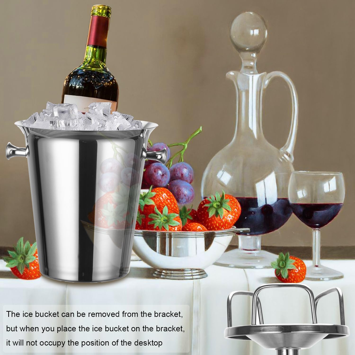 Champagne Bucket with Stand,Ice Bucket with Stand Stainless Steel Bucket Wine Chiller On Stand 12Lb Hammered Tall Ice Bucket Stand for Party Bar Ktv Bbq Home,3ft (silver, 2 packs)