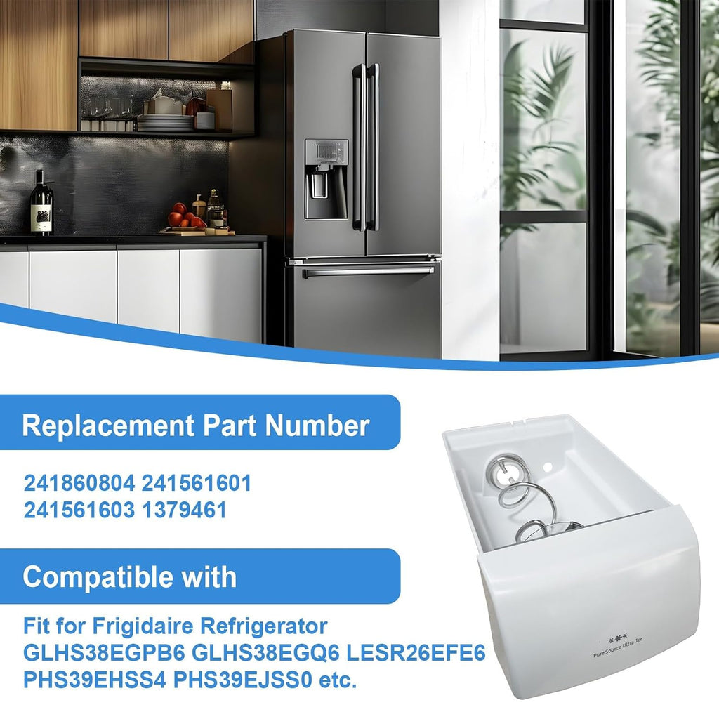 241860804 Ice Container Assembly Compatible with Frigidaire Refrigerator Ice Bucket Ice Maker Replacement Part Number 241561601, 241561603