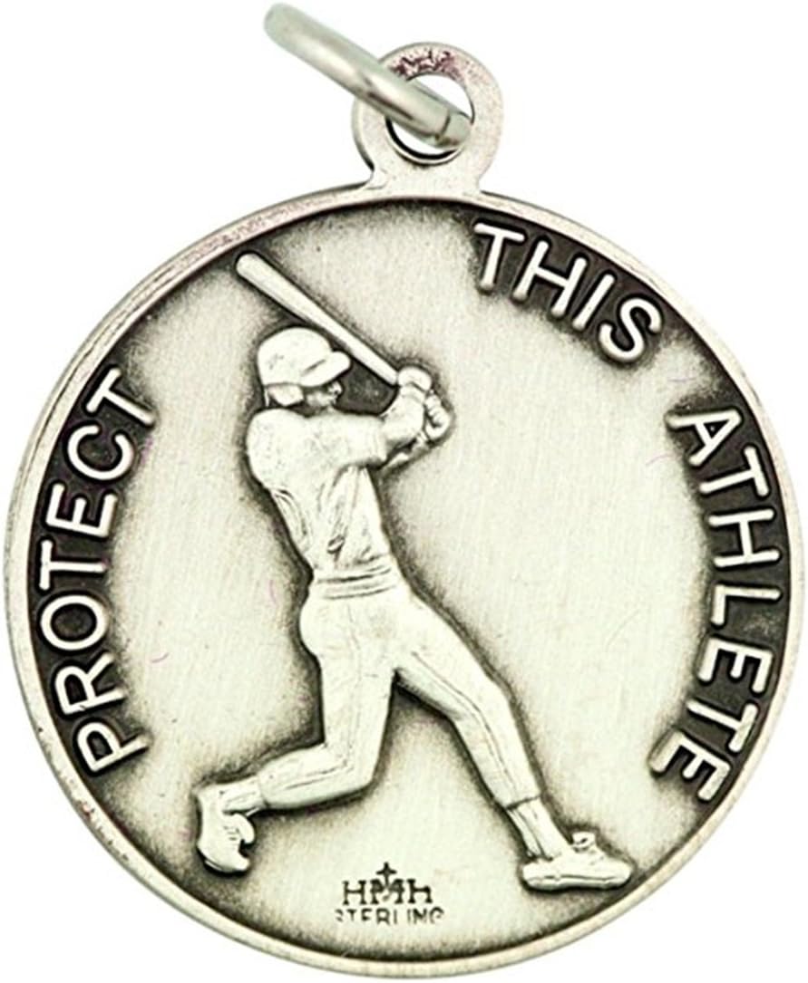 Religious Gifts Sterling Silver Saint Sebastian Sports Athlete Medal Pendant, 15/16 Inch