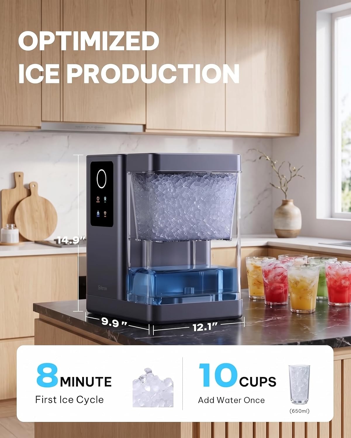 Silonn Countertop Nugget Ice Maker with App & Voice Control, Automatic Self-Cleaning Ice Machine, 3L Large Tank, 40 lbs/24H Chewable Soft Ice, Portable Pebble Ice Maker for Home, Kitchen & Party