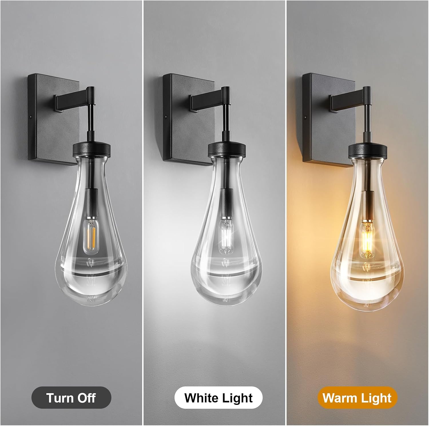 Raindrop Wall Sconces Set of Two Black Sconces Wall Decor Modern Wall Lighting Glass Bathroom Sconces Indoor Vanity Light Wall Lamp for Bedroom Living Room Stair