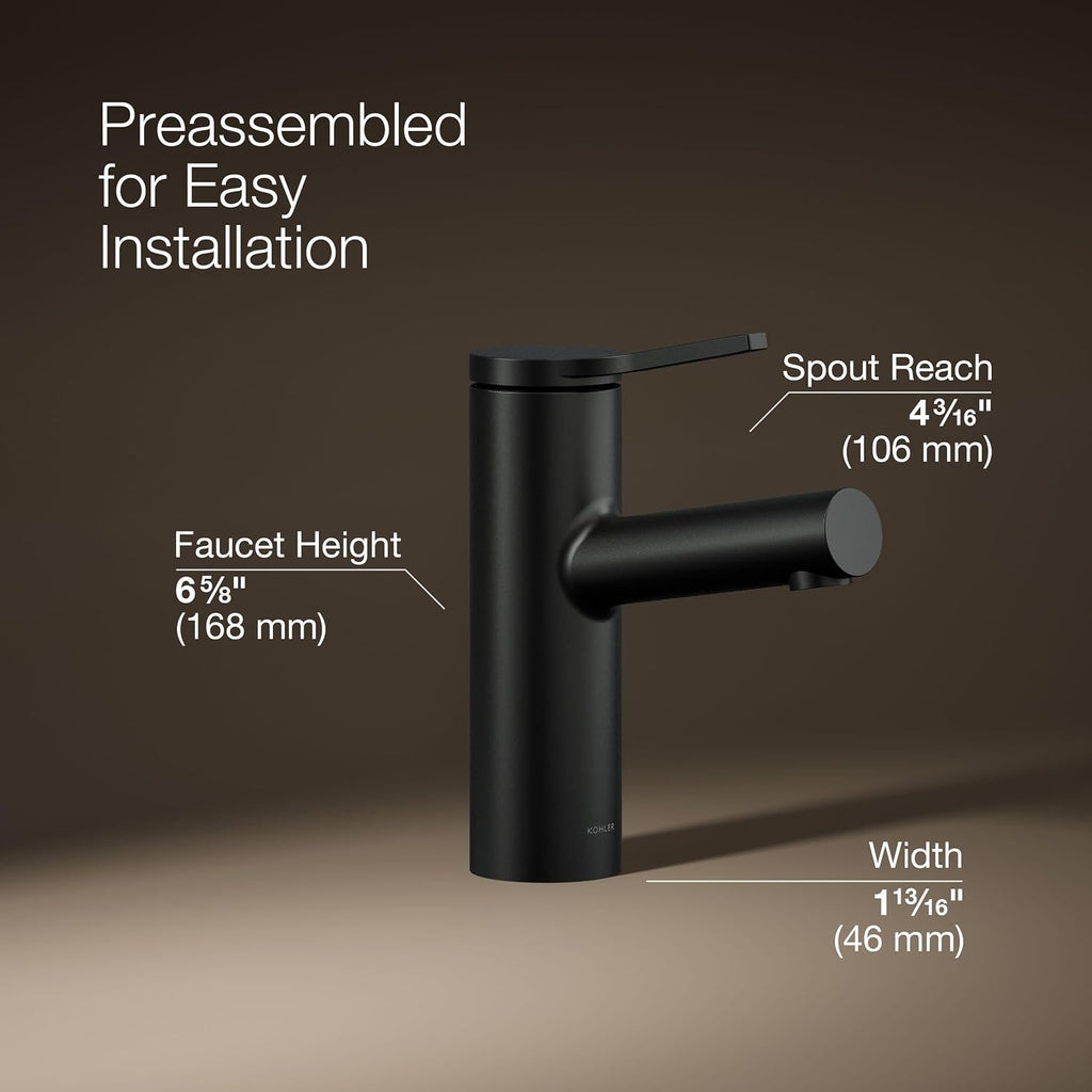 KOHLER K-35048-4N-BL Elate® Single-Handle Bathroom Sink Faucet, Single-Handle Bathroom Sink Faucets, 0.5 GPM, Matte Black