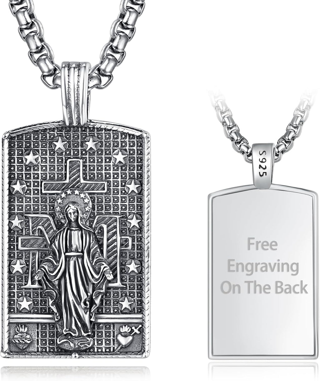 Fathers Day Necklace Saint Medal Sterling Silver Men's Necklaces Pendant St Gerard Dog Tag Catholic Religious Guardian Angel Protection Necklaces Waterproof and Colorfast Suitable Dad Necklace Dad Gifts for Men