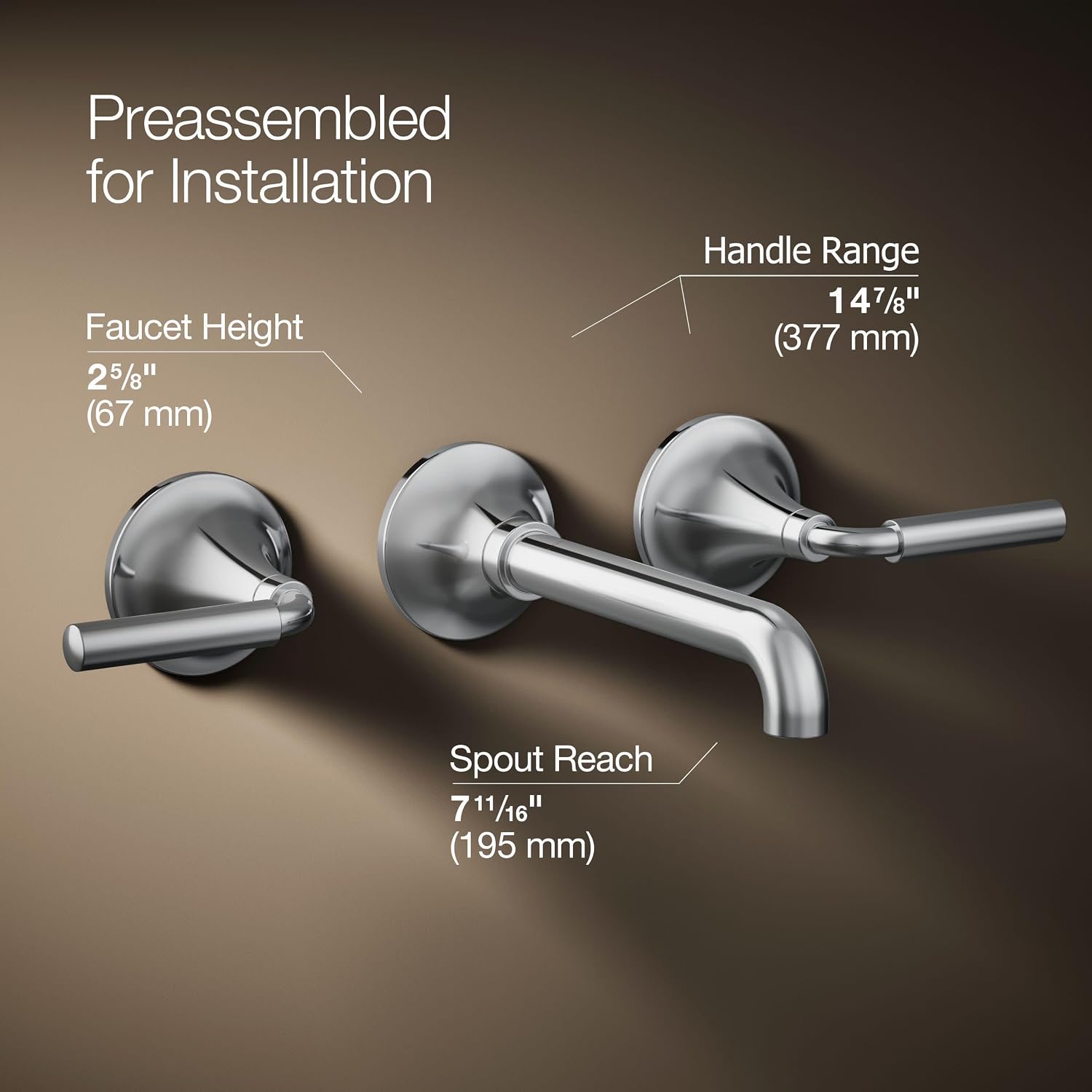 Kohler T26439-4-CP Tone Wall-Mount Bathroom Sink Faucet Set, Bathroom Faucet with Two Lever Handles, Polished Chrome