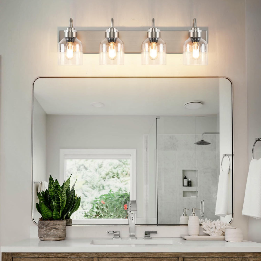 PRESDE Bathroom Light Fixtures Over Mirror Brushed Nickel 4 Light Bathroom Vanity Fixtures with Bubble Glass Globes