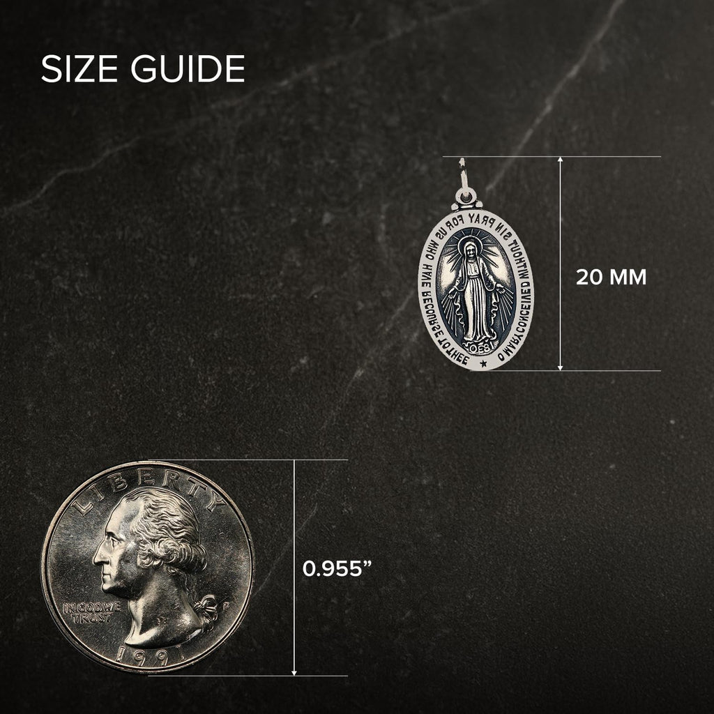 RP 925 Sterling Silver Miraculous Medal Necklace for Women & Men, Authentic & Pure Silver Pendant with 18 inch 925 Sterling Sliver Curb Chain & Premium Jewelry Box, Stunning Miraculous Medal Virgin Mary Pendant Necklace