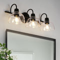 KSANA Black Bathroom Light Fixture, 3-Light Vanity Light with Large Opening Clear Glass Shade, Modern Farmhouse Wall Lamp Over Mirror